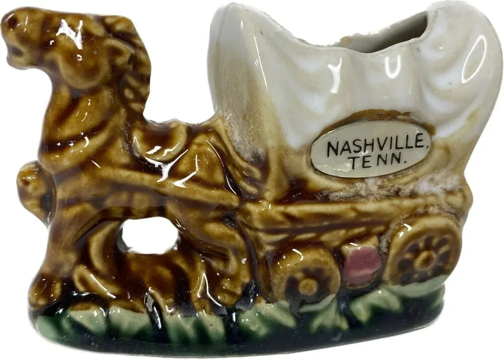 Vintage Nashville Tenn. TN Horse and Wagon Toothpick Holder Souvenir